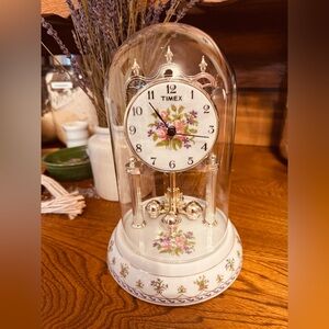 VTG Porcelain Timex Floral Dome Mantle Clock